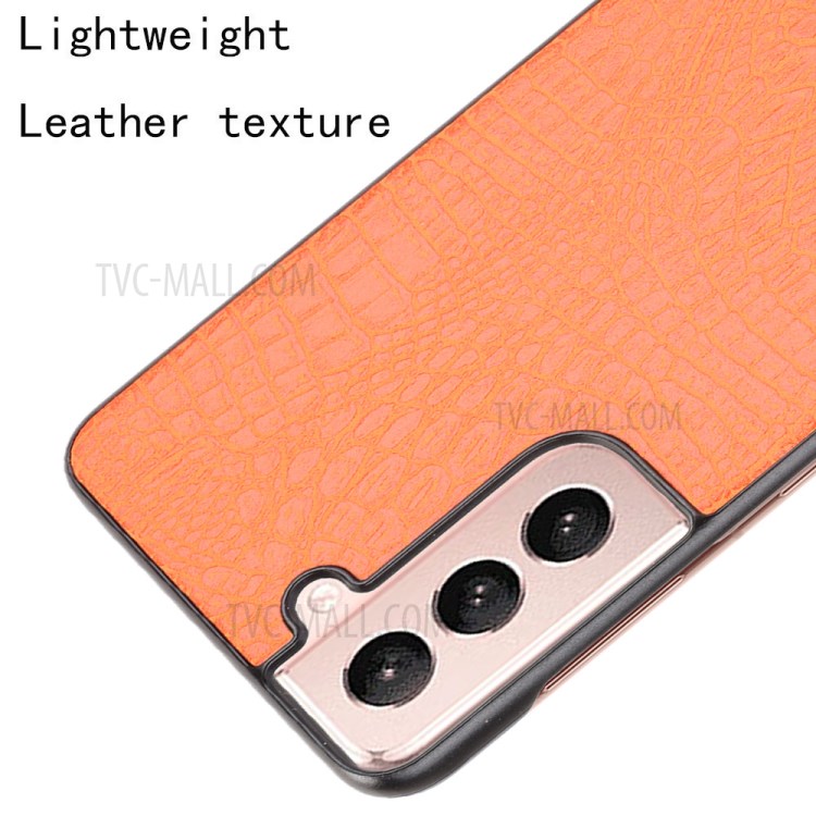 Crocodile Skin Texture Leather Coated Lightweight Phone Case Cover for Samsung Galaxy S21+ 5G - Orange-4