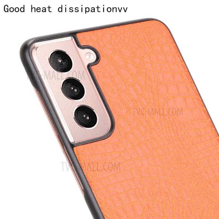 Crocodile Skin Texture Leather Coated Lightweight Phone Case Cover for Samsung Galaxy S21+ 5G - Orange-5