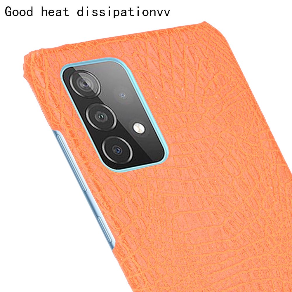 Crocodile Texture Leather Coated Hard PC Phone Cover Case for Samsung Galaxy A52 5G - Orange-5