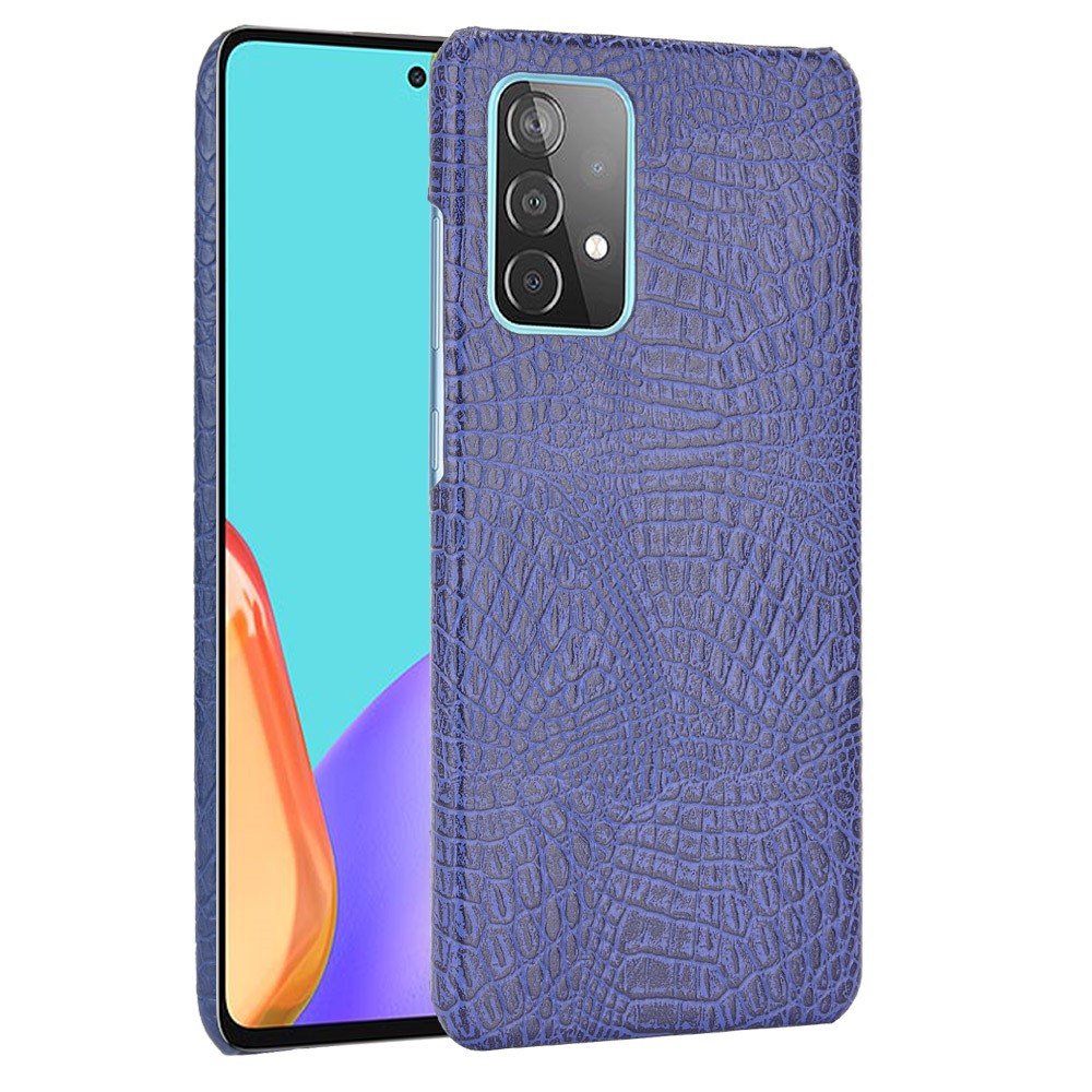 Crocodile Texture Leather Coated Hard PC Phone Cover Case for Samsung Galaxy A52 5G - Dark Blue-1