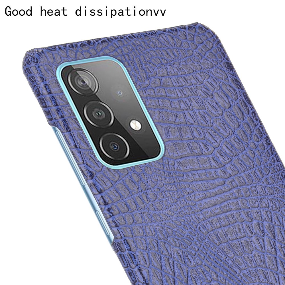 Crocodile Texture Leather Coated Hard PC Phone Cover Case for Samsung Galaxy A52 5G - Dark Blue-5