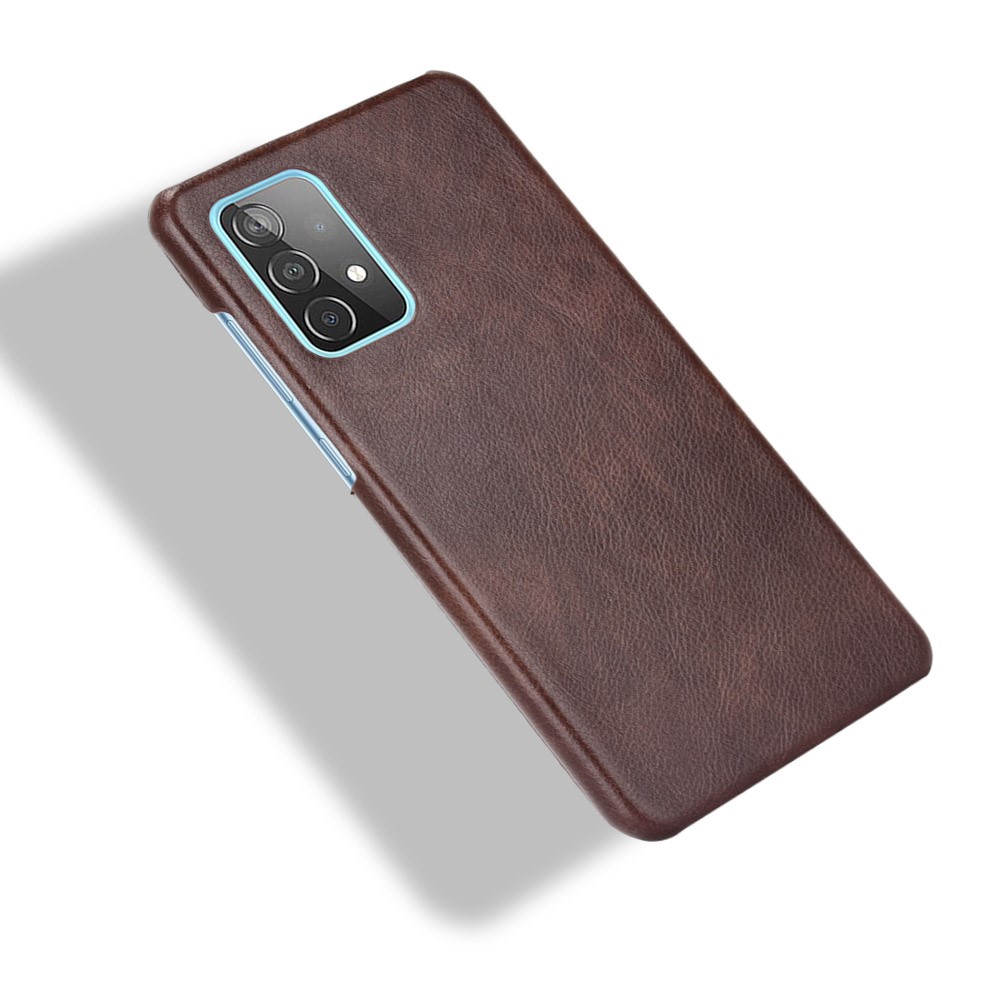 Litchi Texture PU Leather Coated PC Mobile Casing for Samsung Galaxy A52 5G - Brown-4