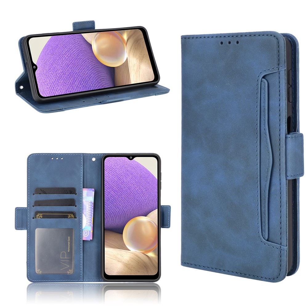 Leather Phone Wallet Design Stand Feature Protective Cover Case with Multiple Card Slots for Samsung Galaxy A32 5G - Blue-1