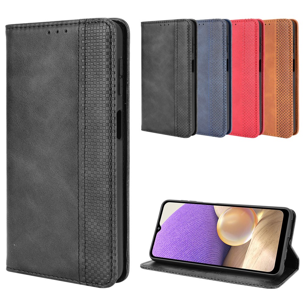 Magnetic Vintage Style Wallet Stand Phone Case Cover for Samsung Galaxy A32 5G - Black-12