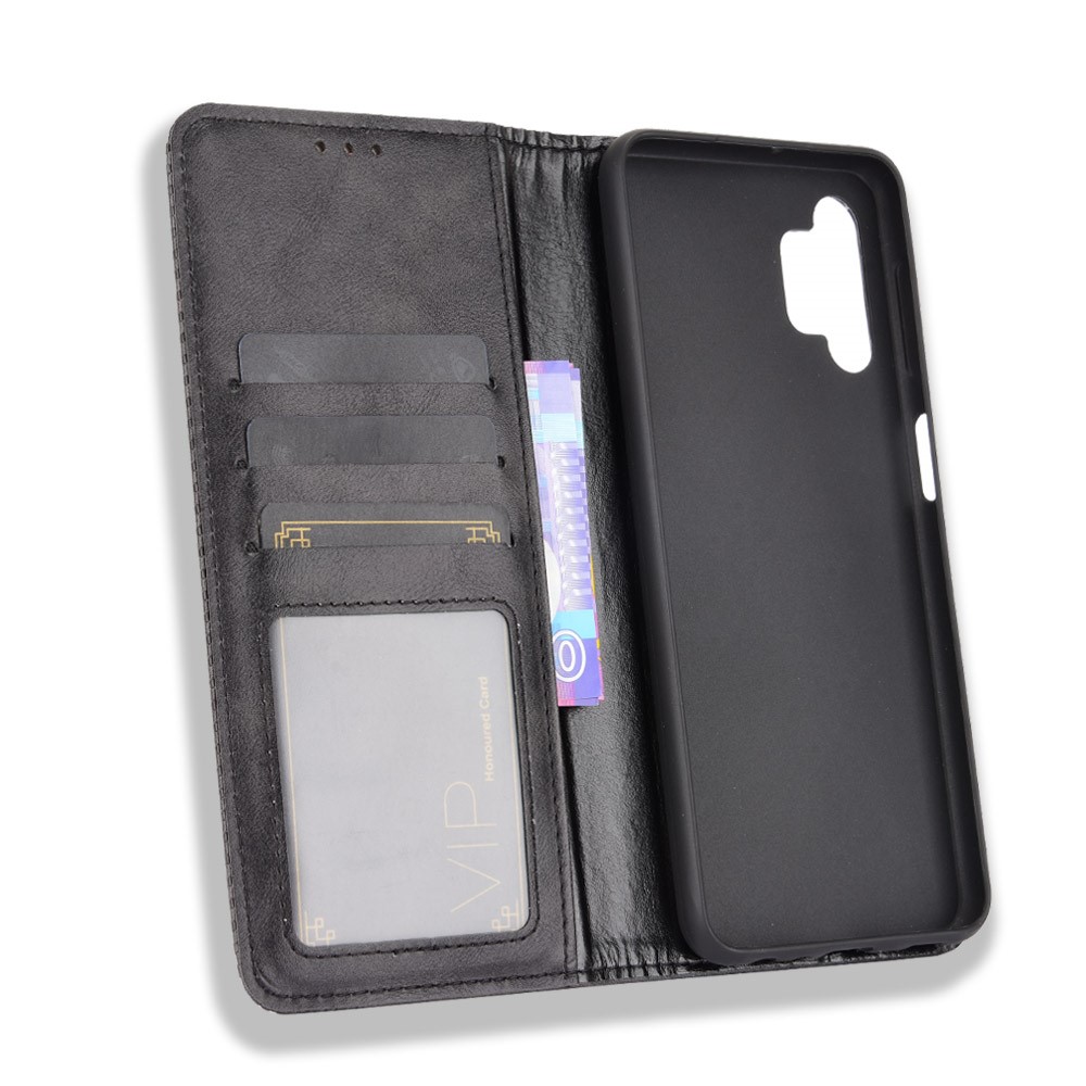 Magnetic Vintage Style Wallet Stand Phone Case Cover for Samsung Galaxy A32 5G - Black-4