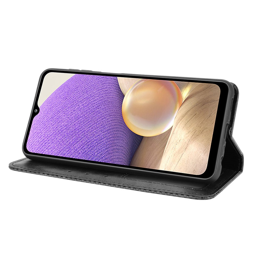 Magnetic Vintage Style Wallet Stand Phone Case Cover for Samsung Galaxy A32 5G - Black-6