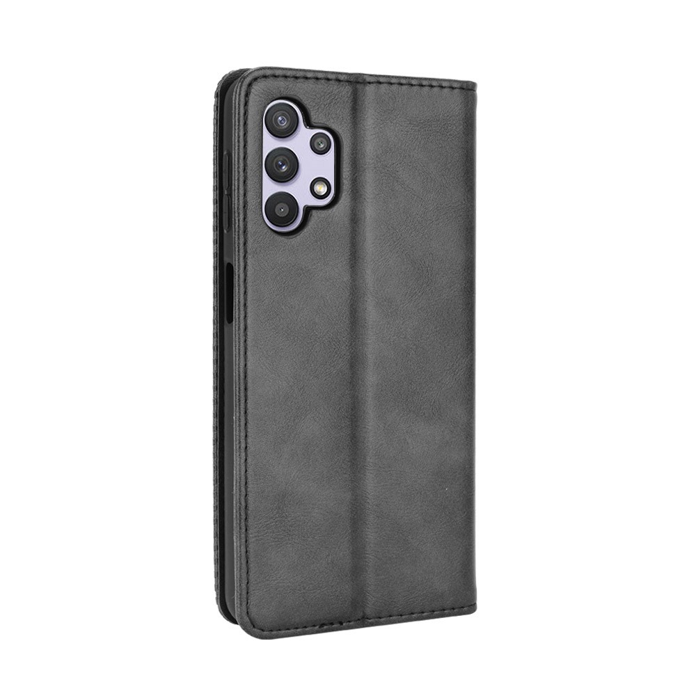 Magnetic Vintage Style Wallet Stand Phone Case Cover for Samsung Galaxy A32 5G - Black-7
