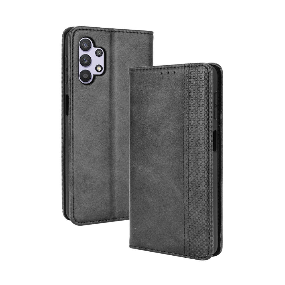 Magnetic Vintage Style Wallet Stand Phone Case Cover for Samsung Galaxy A32 5G - Black-8