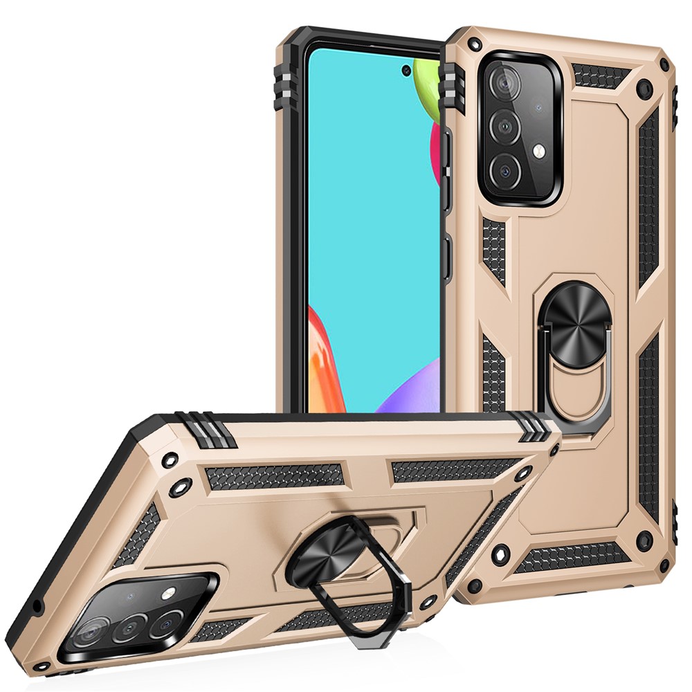 Armor Anti-fall Metal Ring Kickstand Design Hybrid PC TPU Shell for Samsung Galaxy A52 5G - Gold-1
