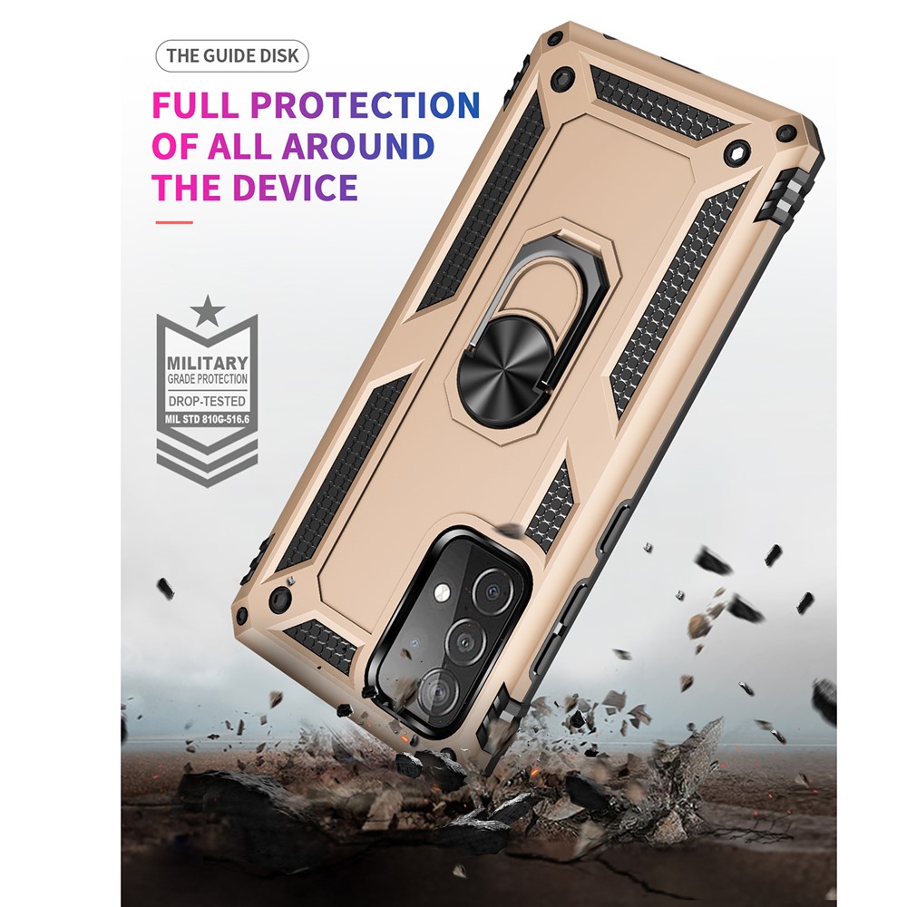 Armor Anti-fall Metal Ring Kickstand Design Hybrid PC TPU Shell for Samsung Galaxy A52 5G - Gold-4