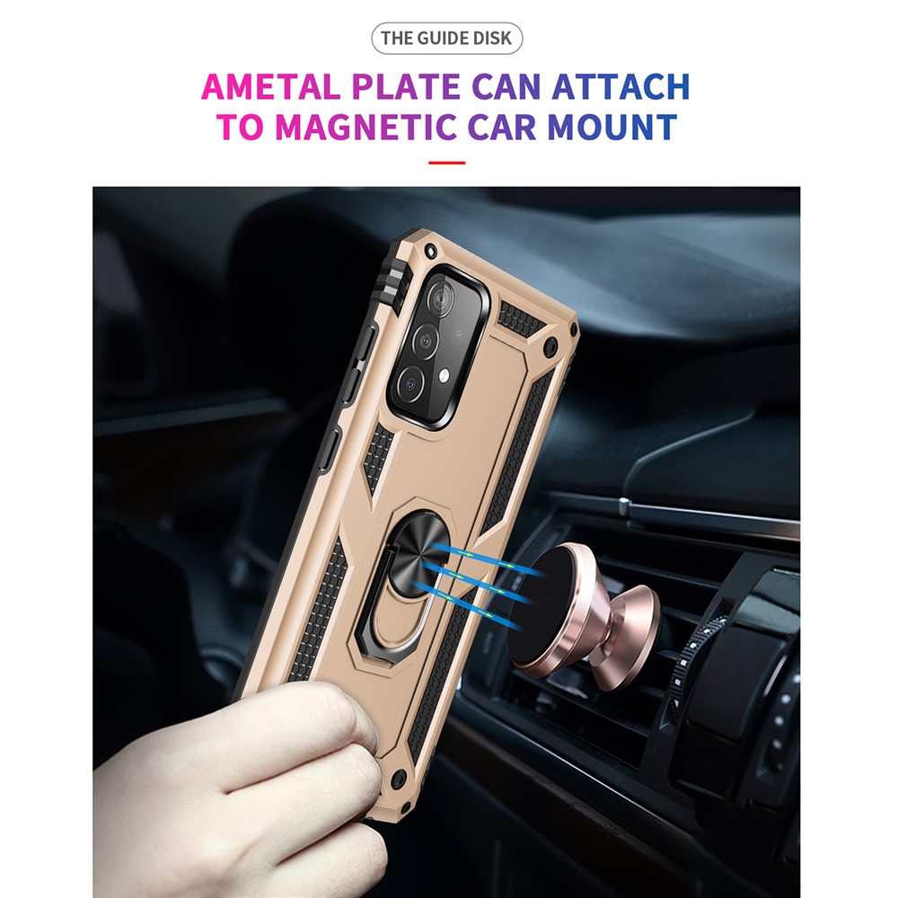 Armor Anti-fall Metal Ring Kickstand Design Hybrid PC TPU Shell for Samsung Galaxy A52 5G - Gold-5