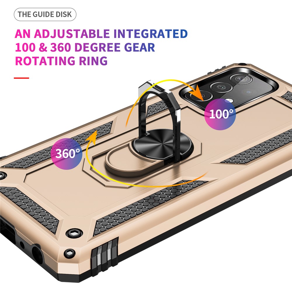 Armor Anti-fall Metal Ring Kickstand Design Hybrid PC TPU Shell for Samsung Galaxy A52 5G - Gold-6