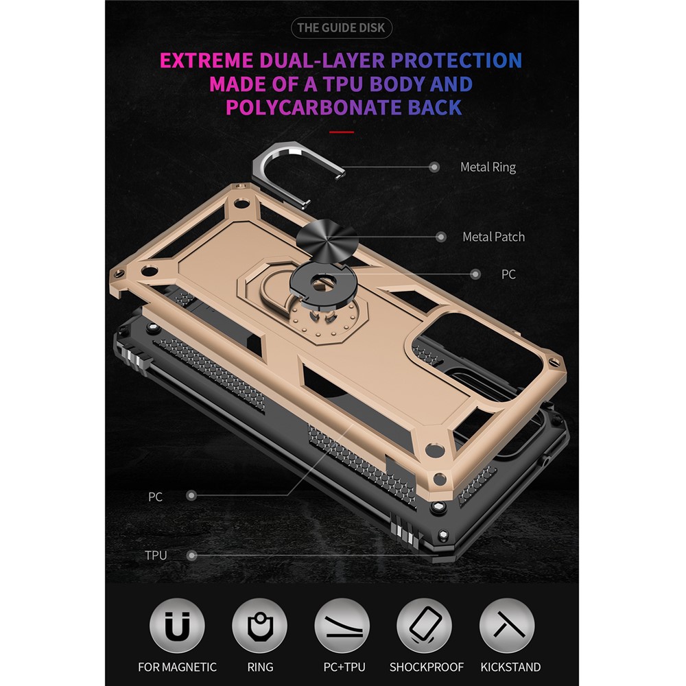 Armor Anti-fall Metal Ring Kickstand Design Hybrid PC TPU Shell for Samsung Galaxy A52 5G - Gold-7