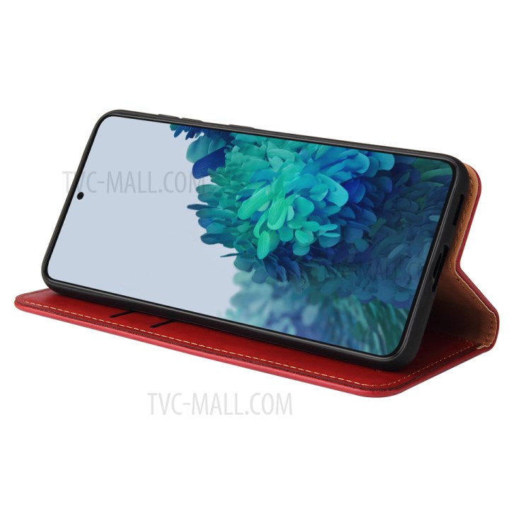 PU Leather + TPU Stand Wallet Cell Phone Protective Shell for Samsung Galaxy S21+ 5G - Red-5