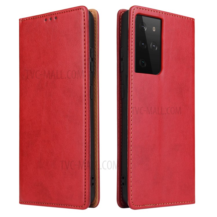 TPU + PU Leather Stand Wallet Cell Phone Protective Shell for Samsung Galaxy S21 Ultra 5G - Red-1