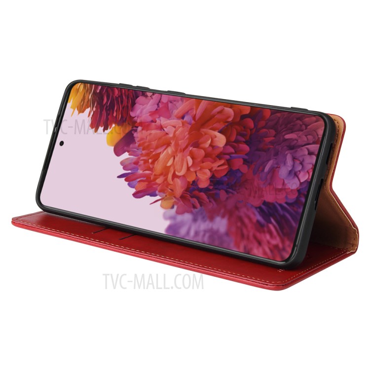 TPU + PU Leather Stand Wallet Cell Phone Protective Shell for Samsung Galaxy S21 Ultra 5G - Red-3