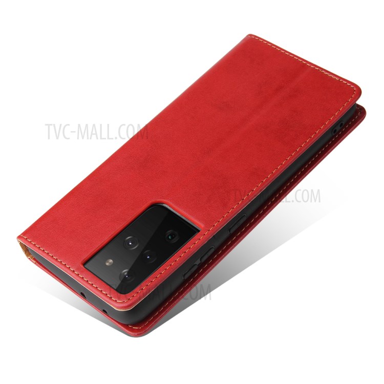 TPU + PU Leather Stand Wallet Cell Phone Protective Shell for Samsung Galaxy S21 Ultra 5G - Red-6