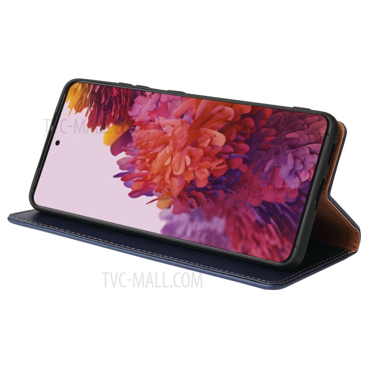TPU + PU Leather Stand Wallet Cell Phone Protective Shell for Samsung Galaxy S21 Ultra 5G - Blue-3