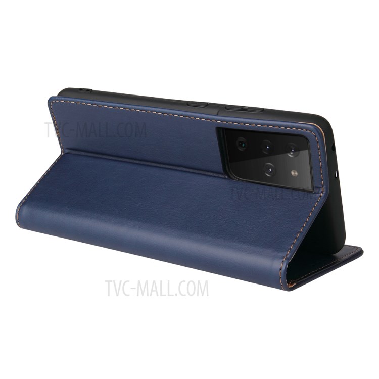 TPU + PU Leather Stand Wallet Cell Phone Protective Shell for Samsung Galaxy S21 Ultra 5G - Blue-4