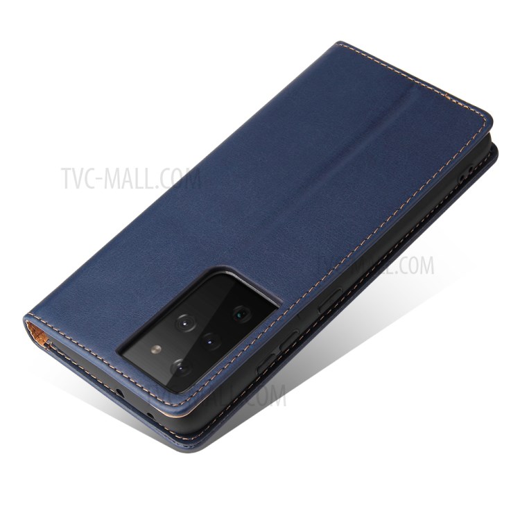 TPU + PU Leather Stand Wallet Cell Phone Protective Shell for Samsung Galaxy S21 Ultra 5G - Blue-6