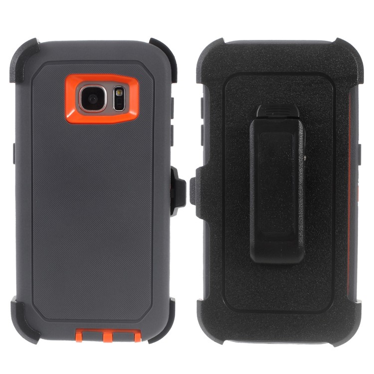 

Heavy Duty Kickstand Belt Clip Plastic TPU Hybrid Shell for Samsung Galaxy S7 edge G935 - Orange / Grey