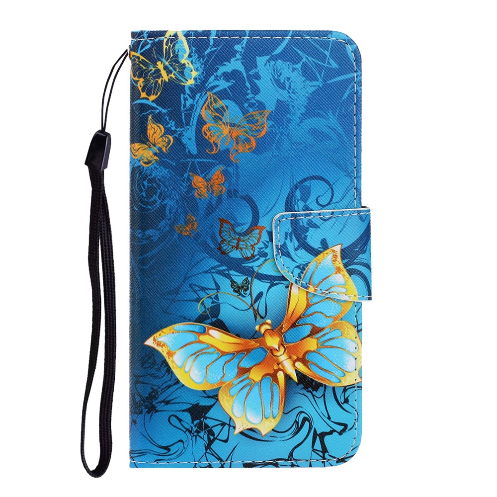 Pattern Printing TPU + PU Leather Wallet Stand Phone Case with Lanyard for Samsung Galaxy A02s (EU Version) - Blue Butterfly-1