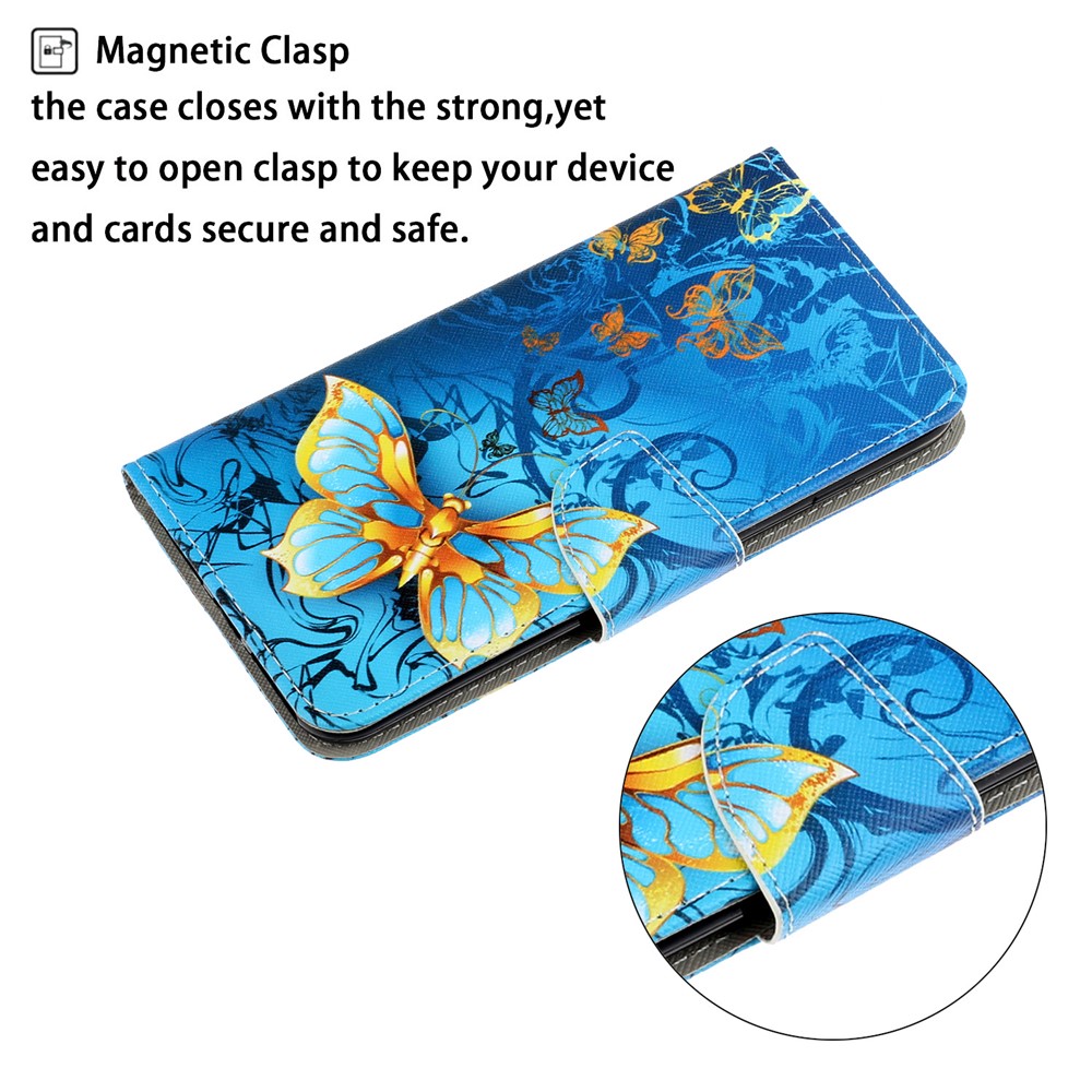 Pattern Printing TPU + PU Leather Wallet Stand Phone Case with Lanyard for Samsung Galaxy A02s (EU Version) - Blue Butterfly-3