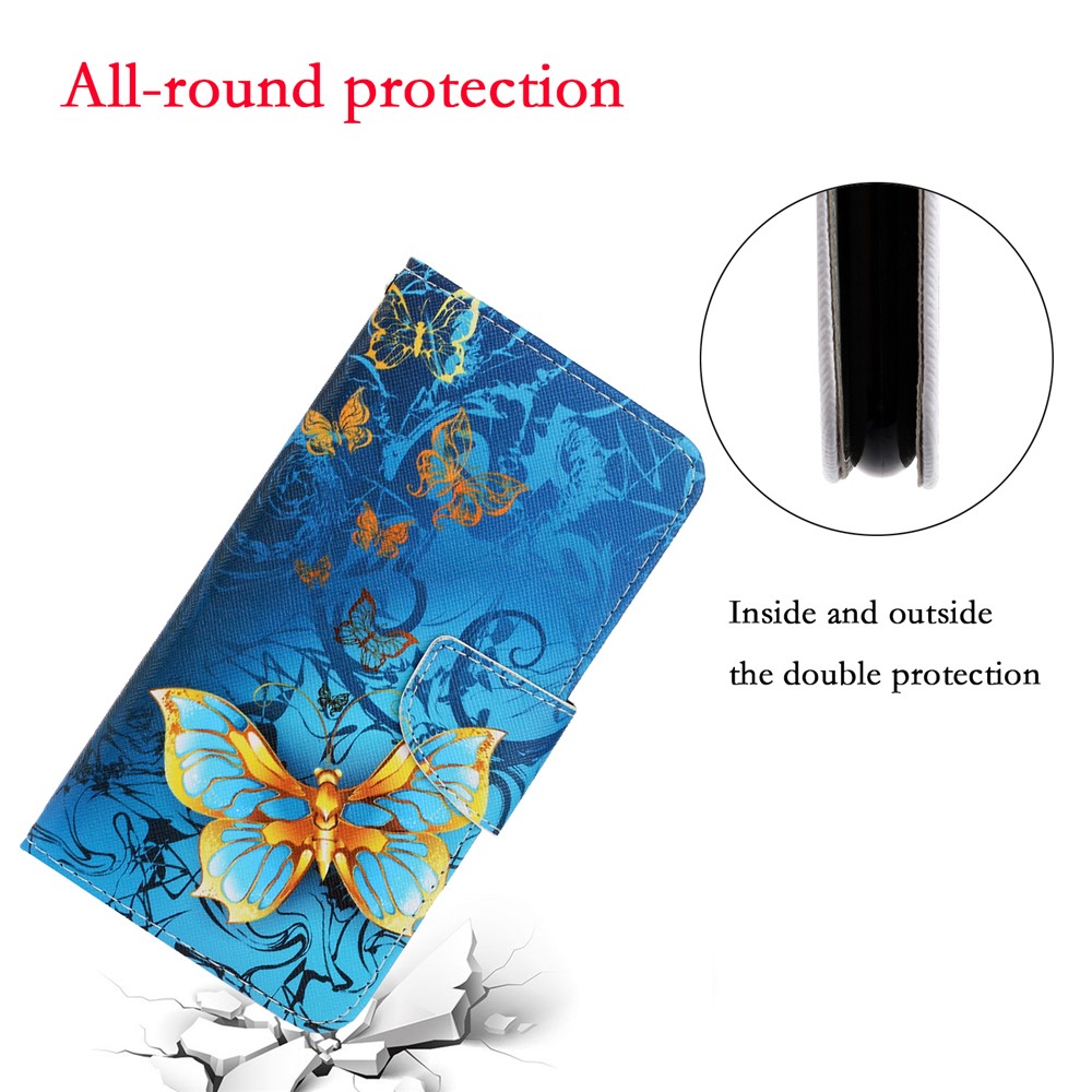 Pattern Printing TPU + PU Leather Wallet Stand Phone Case with Lanyard for Samsung Galaxy A02s (EU Version) - Blue Butterfly-4