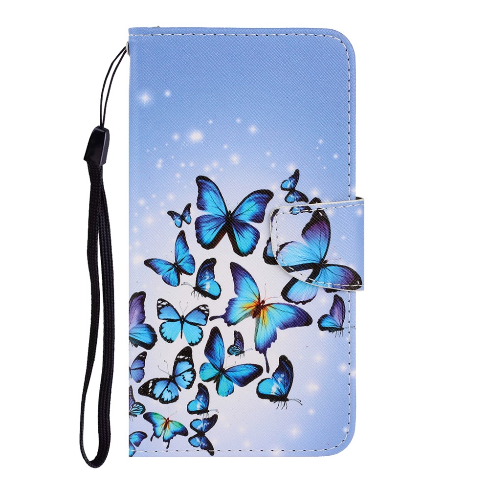Pattern Printing TPU + PU Leather Wallet Stand Phone Case with Lanyard for Samsung Galaxy A02s (EU Version) - Beautiful Butterfly-1