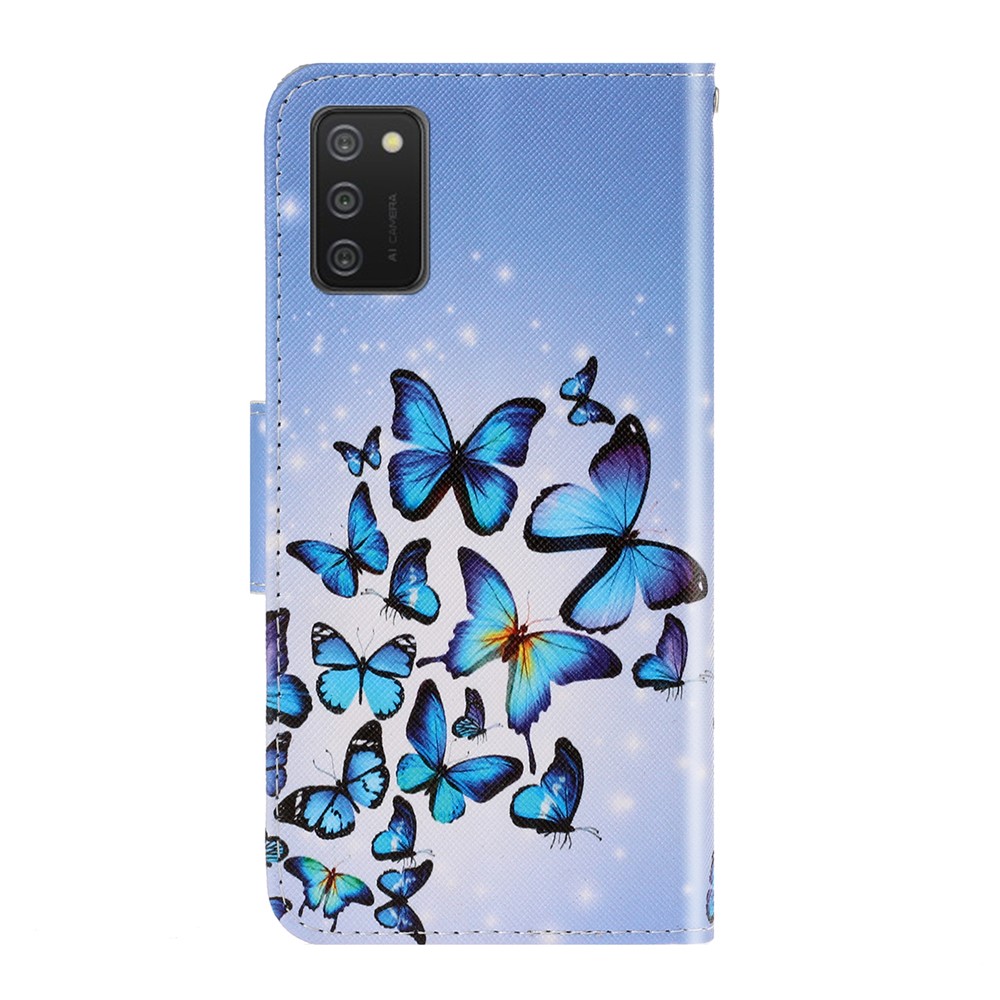 Pattern Printing TPU + PU Leather Wallet Stand Phone Case with Lanyard for Samsung Galaxy A02s (EU Version) - Beautiful Butterfly-2