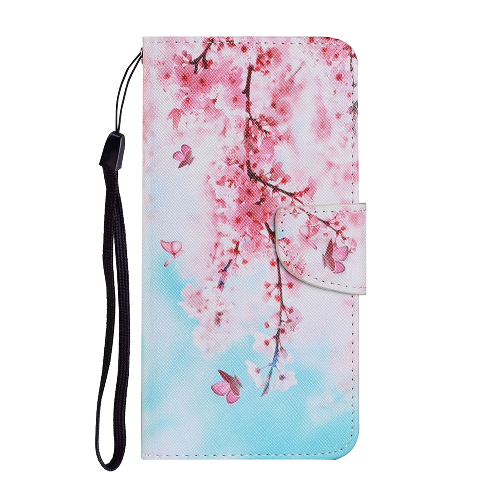 Pattern Printing TPU + PU Leather Wallet Stand Phone Case with Lanyard for Samsung Galaxy S21+ 5G - Pink Flower-1