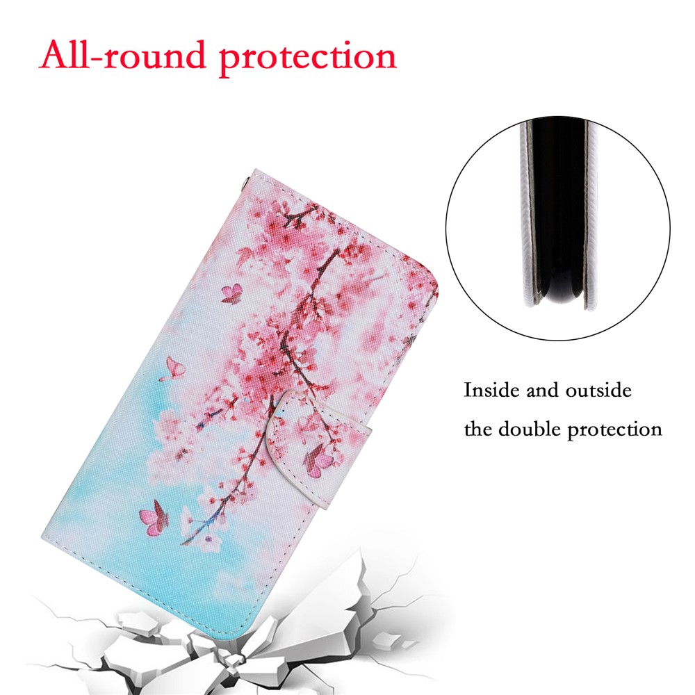 Pattern Printing TPU + PU Leather Wallet Stand Phone Case with Lanyard for Samsung Galaxy S21+ 5G - Pink Flower-6