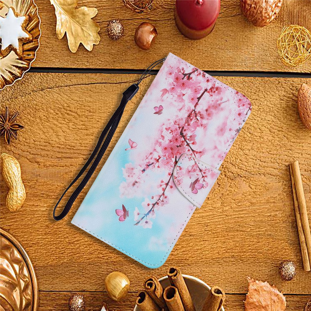 Pattern Printing TPU + PU Leather Wallet Stand Phone Case with Lanyard for Samsung Galaxy S21+ 5G - Pink Flower-7