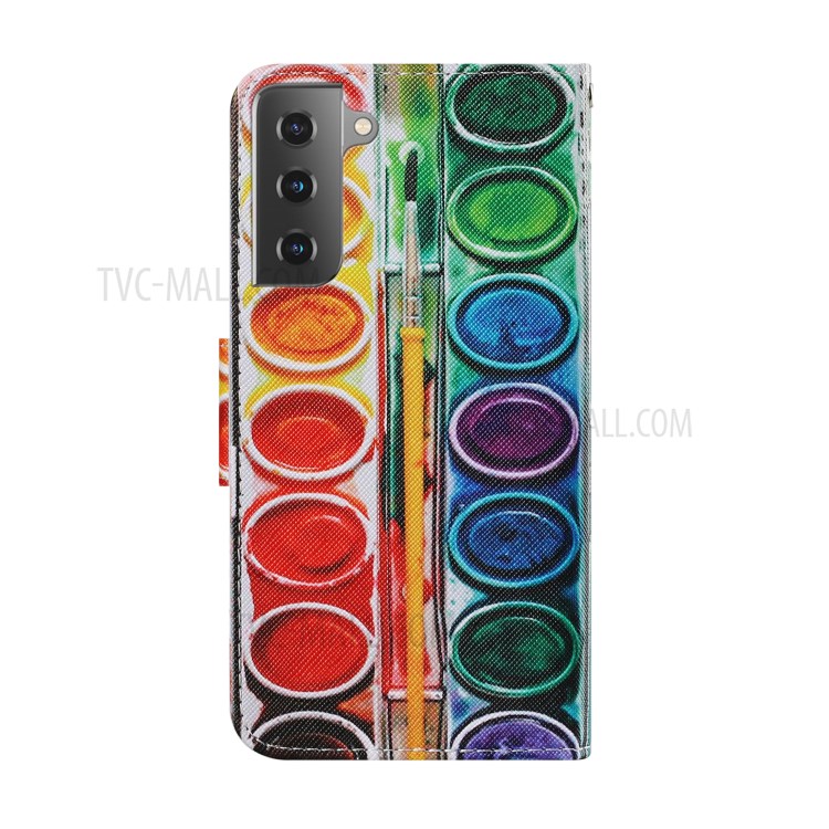 Pattern Printing TPU + PU Leather Wallet Stand Phone Case with Lanyard for Samsung Galaxy S21+ 5G - Palette-2