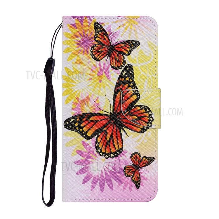 Pattern Printing TPU + PU Leather Wallet Stand Phone Case with Lanyard for Samsung Galaxy S21+ 5G - Flower and Butterfly-1