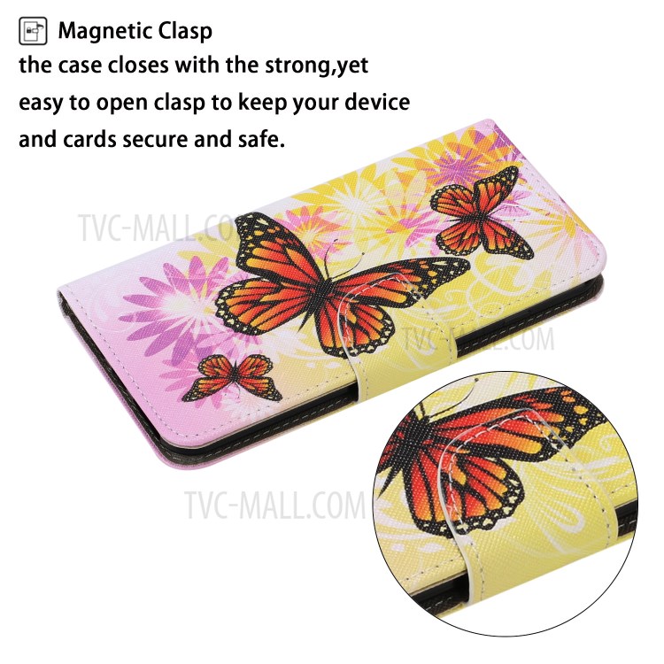 Pattern Printing TPU + PU Leather Wallet Stand Phone Case with Lanyard for Samsung Galaxy S21+ 5G - Flower and Butterfly-3