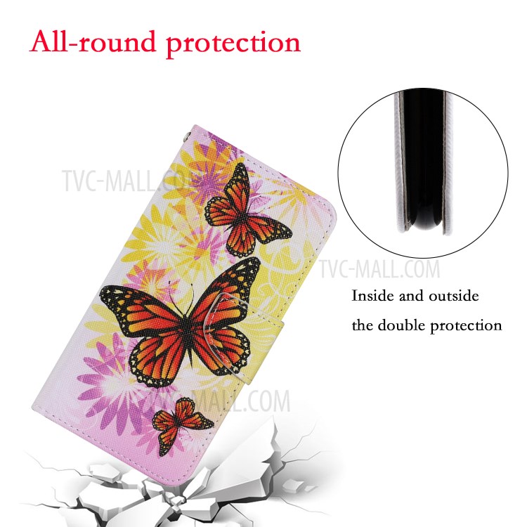 Pattern Printing TPU + PU Leather Wallet Stand Phone Case with Lanyard for Samsung Galaxy S21+ 5G - Flower and Butterfly-4