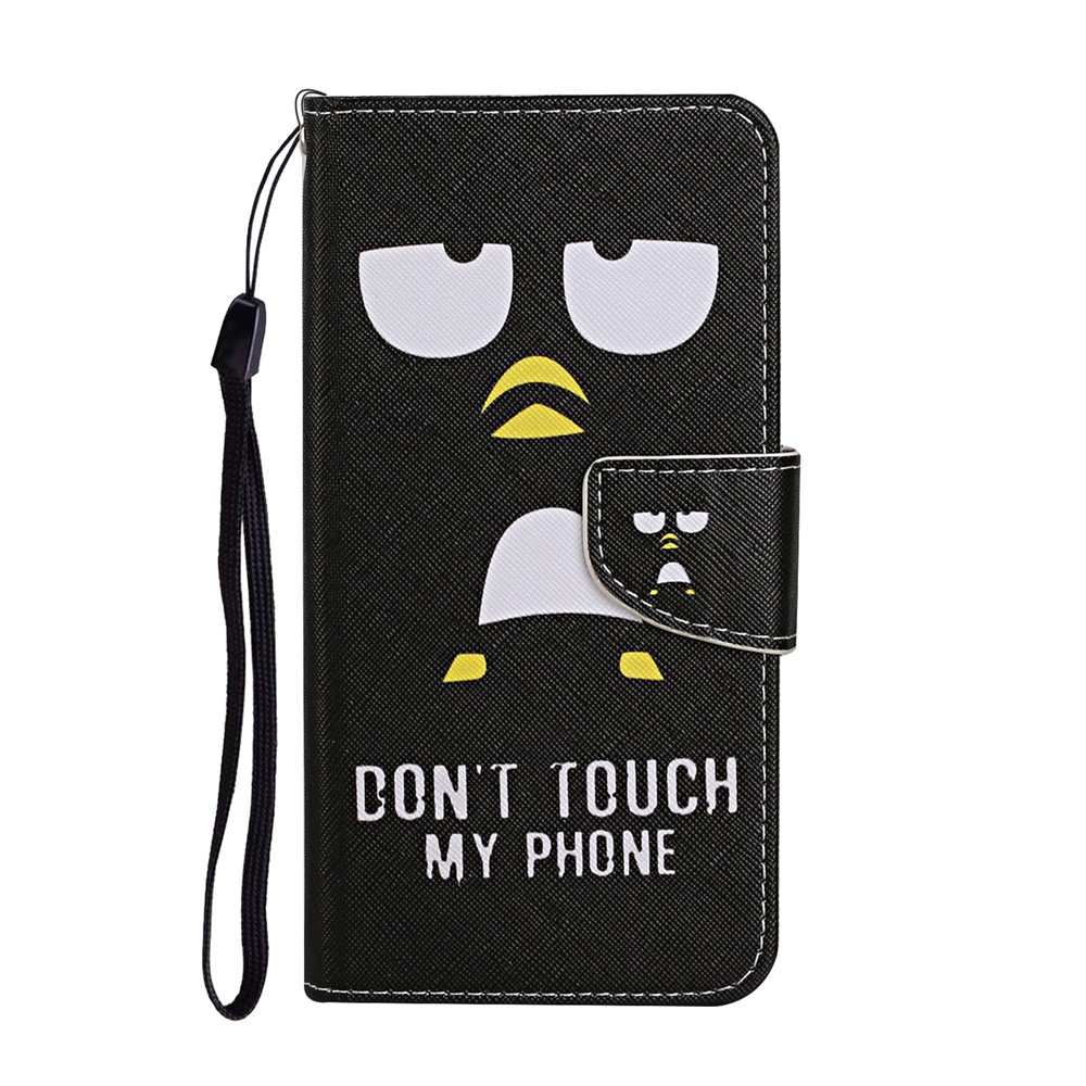 Pattern Printing Design PU Leather Wallet Phone Stand Case with Strap for Samsung Galaxy A02s (EU Version) - Don't Touch My Phone-1