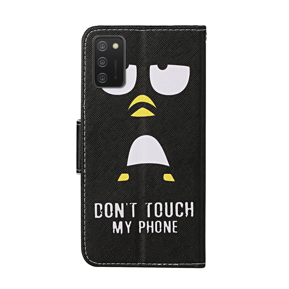 Pattern Printing Design PU Leather Wallet Phone Stand Case with Strap for Samsung Galaxy A02s (EU Version) - Don't Touch My Phone-2