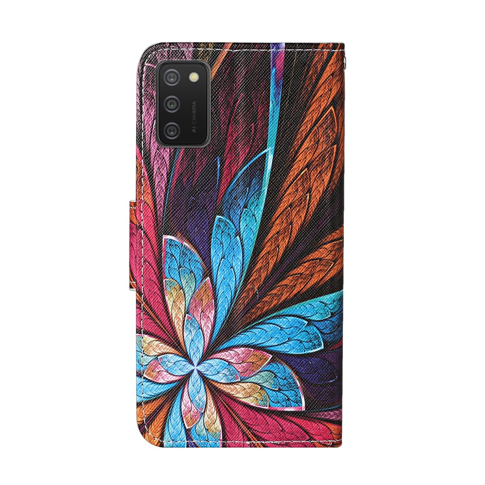 Pattern Printing Design PU Leather Wallet Phone Stand Case with Strap for Samsung Galaxy A02s (EU Version) - Flower Pattern-2