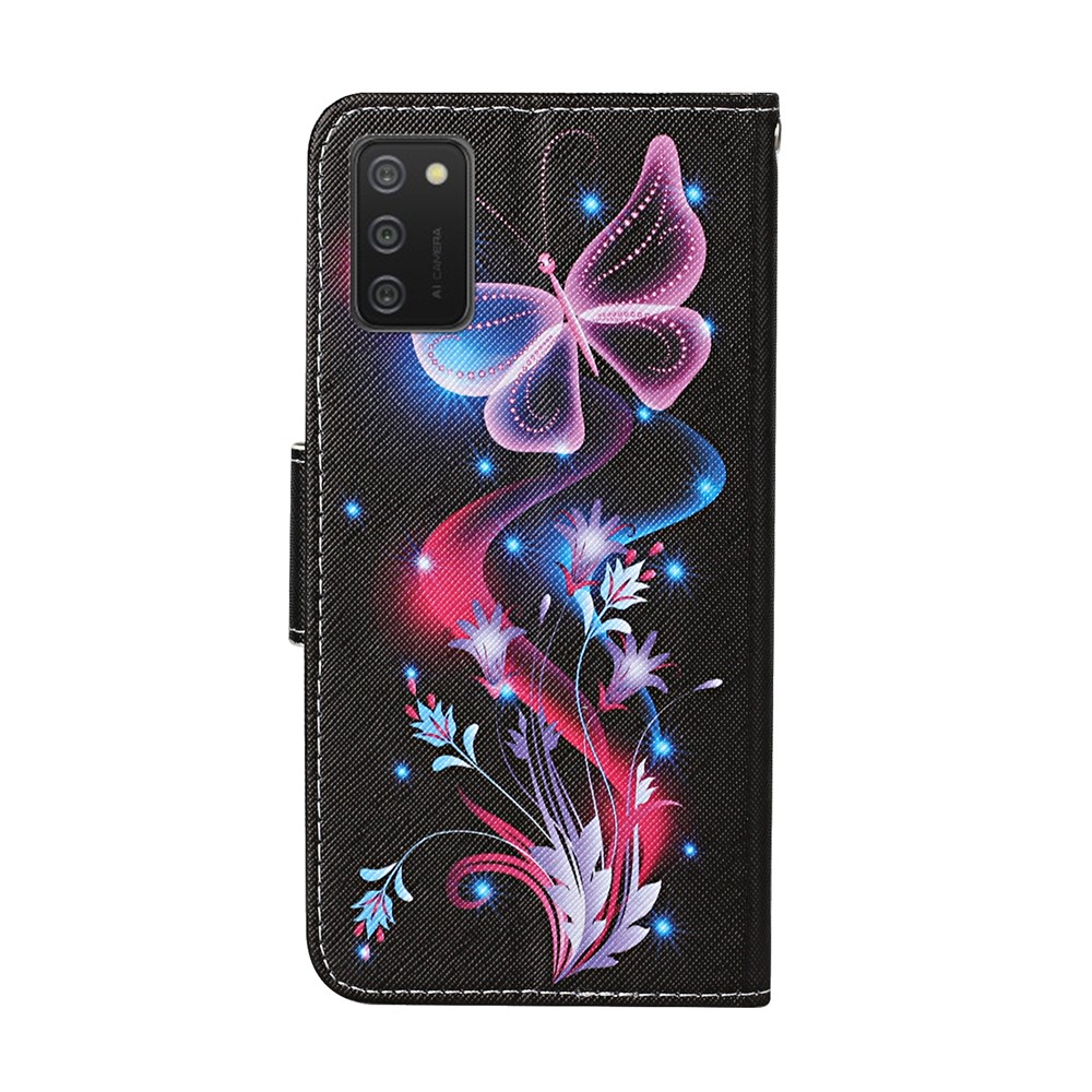 Pattern Printing Design PU Leather Wallet Phone Stand Case with Strap for Samsung Galaxy A02s (EU Version) - Beautiful Butterfly-2