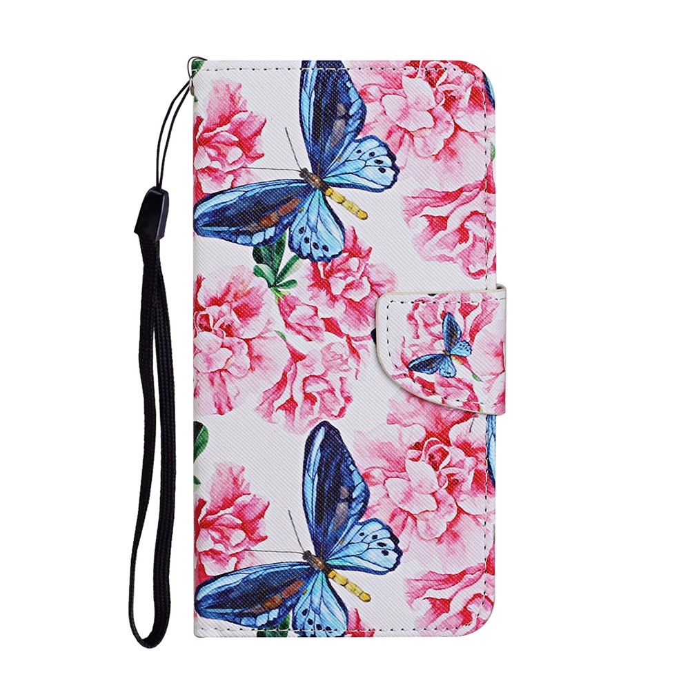 Pattern Printing Design PU Leather Wallet Phone Stand Case with Strap for Samsung Galaxy A02s (EU Version) - Flower and Butterfly-1