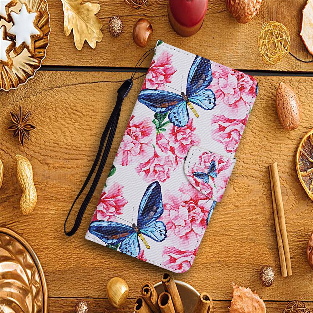 Pattern Printing Design PU Leather Wallet Phone Stand Case with Strap for Samsung Galaxy A02s (EU Version) - Flower and Butterfly-5