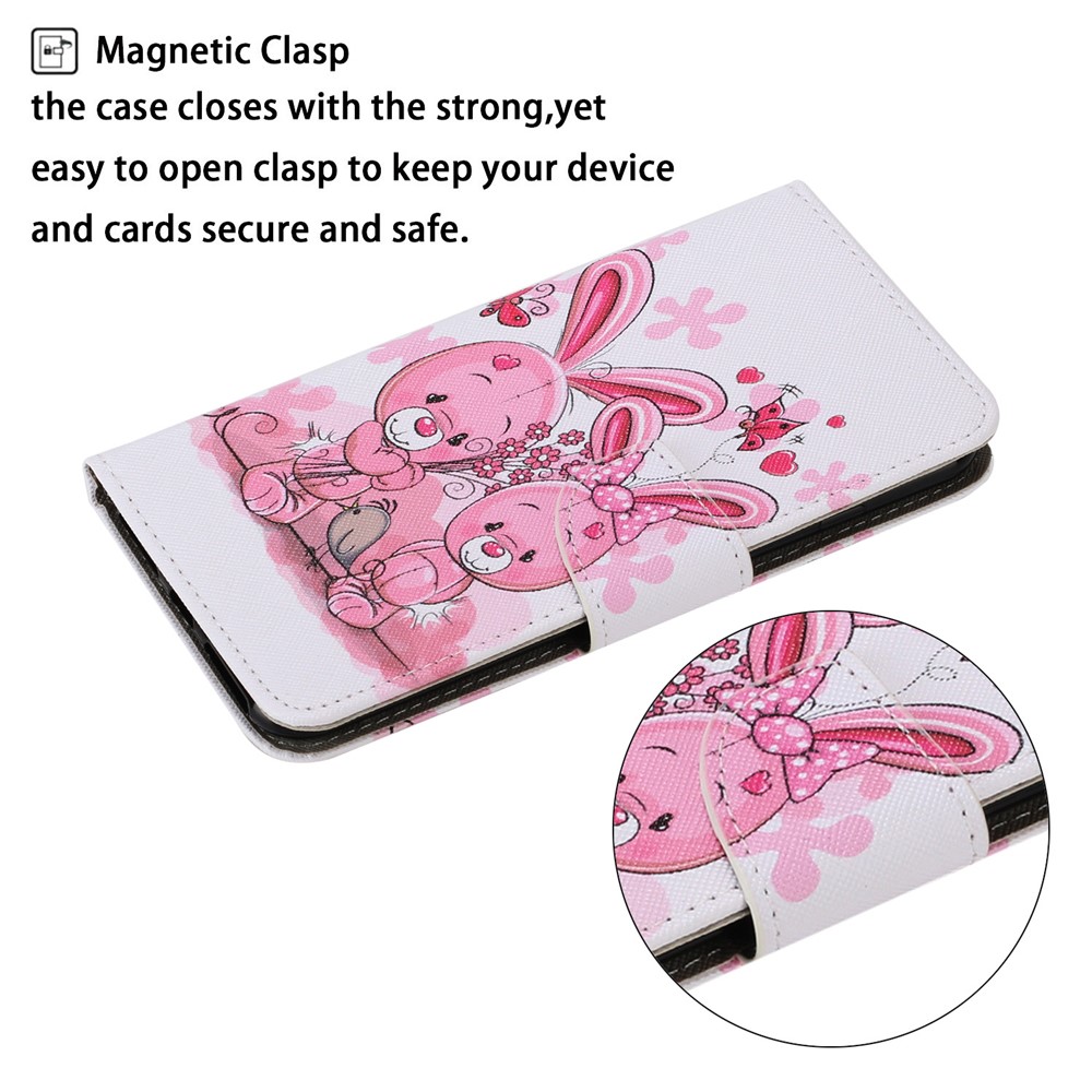 Pattern Printing TPU + PU Leather Wallet Stand Phone Case with Lanyard for Samsung Galaxy S21 5G - Rabbit-3