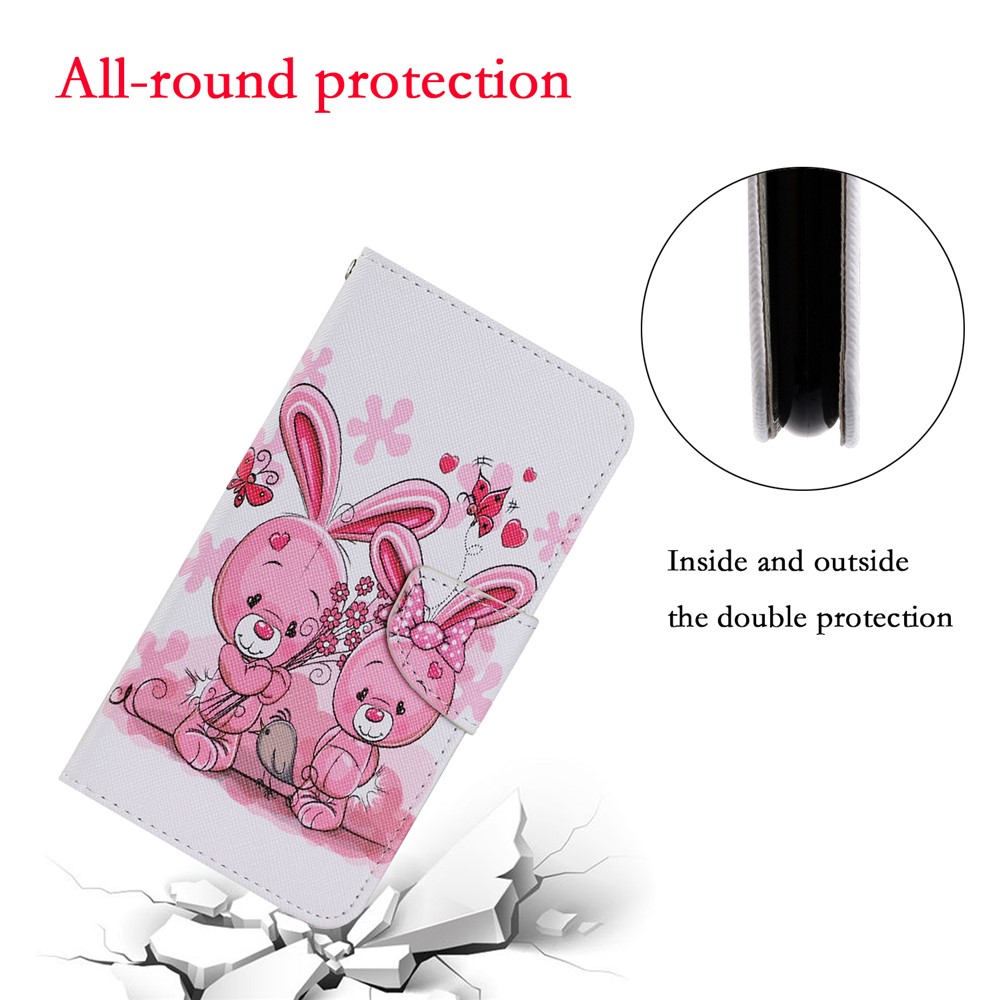 Pattern Printing TPU + PU Leather Wallet Stand Phone Case with Lanyard for Samsung Galaxy S21 5G - Rabbit-4