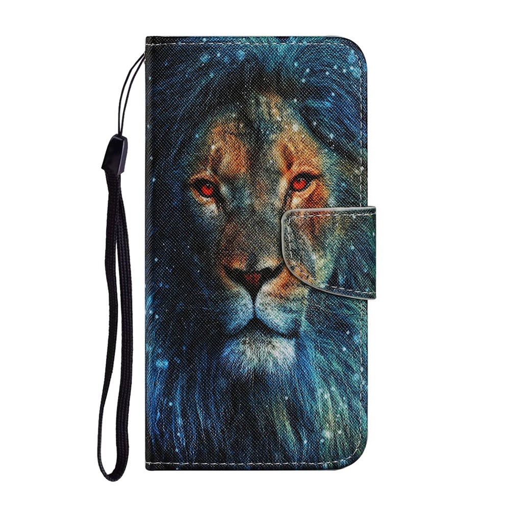 Pattern Printing TPU + PU Leather Wallet Stand Phone Case with Lanyard for Samsung Galaxy S21 5G - Lion-1