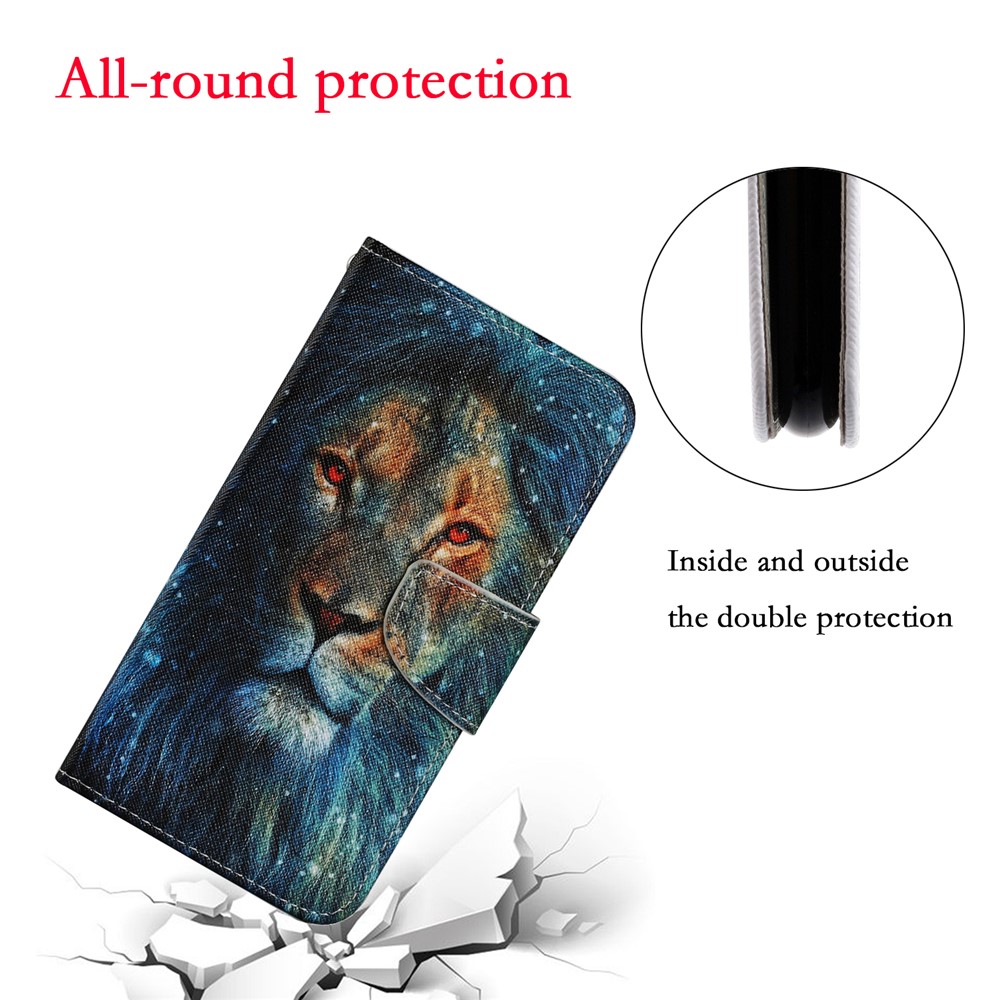 Pattern Printing TPU + PU Leather Wallet Stand Phone Case with Lanyard for Samsung Galaxy S21 5G - Lion-4