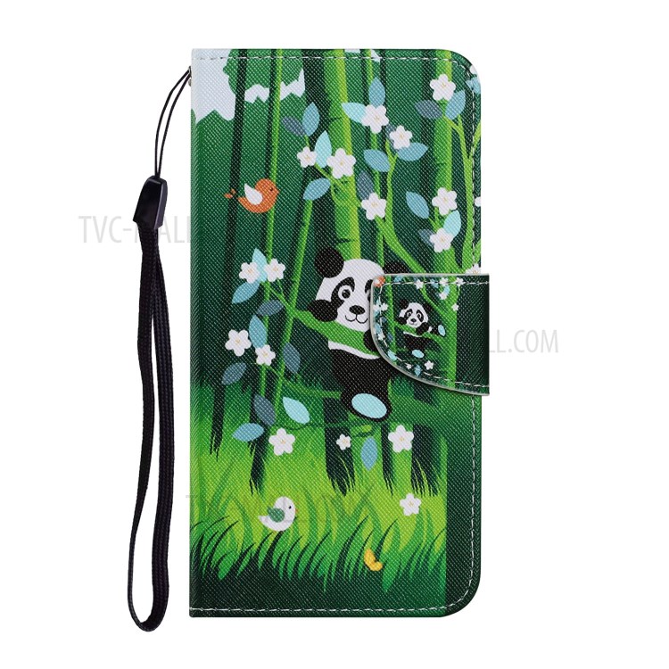 Pattern Printing TPU + PU Leather Wallet Stand Phone Case with Lanyard for Samsung Galaxy S21 5G - Panda-1