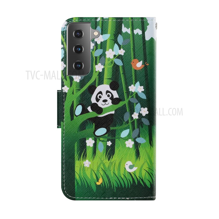 Pattern Printing TPU + PU Leather Wallet Stand Phone Case with Lanyard for Samsung Galaxy S21 5G - Panda-2