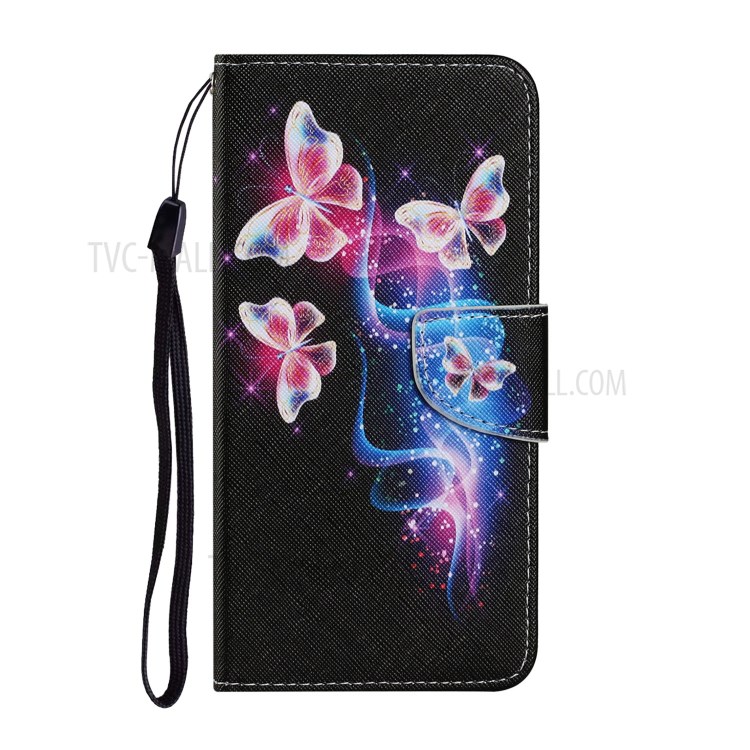 Pattern Printing TPU + PU Leather Wallet Stand Phone Case with Lanyard for Samsung Galaxy S21 5G - Pink Butterfly-1